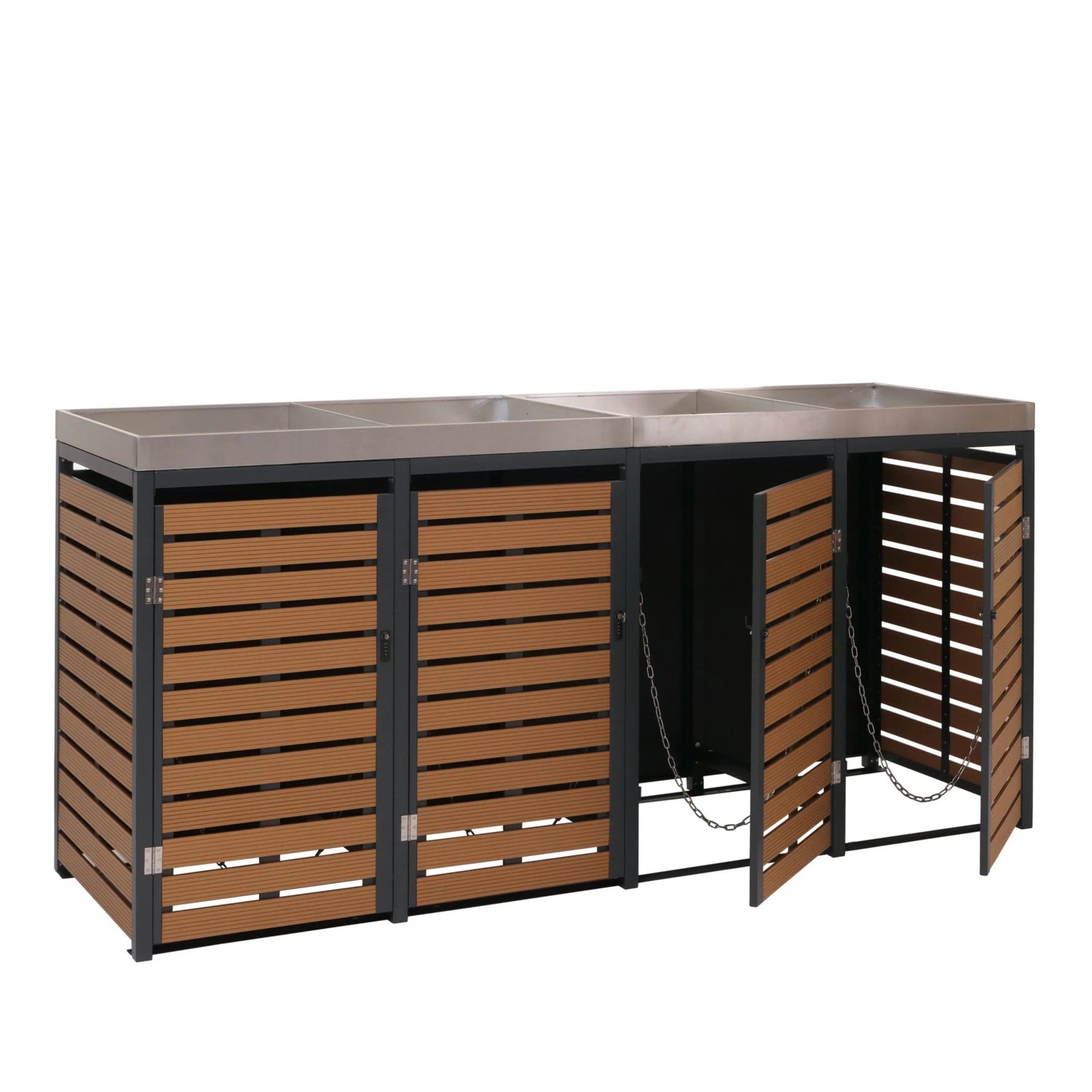 PROREGAL 4er Mülltonnenverkleidung HxBxT 124x265x84cm Mülltonnenbox Mit Pflanzkasten Teak-Optik WPC Edelstahl 132kg