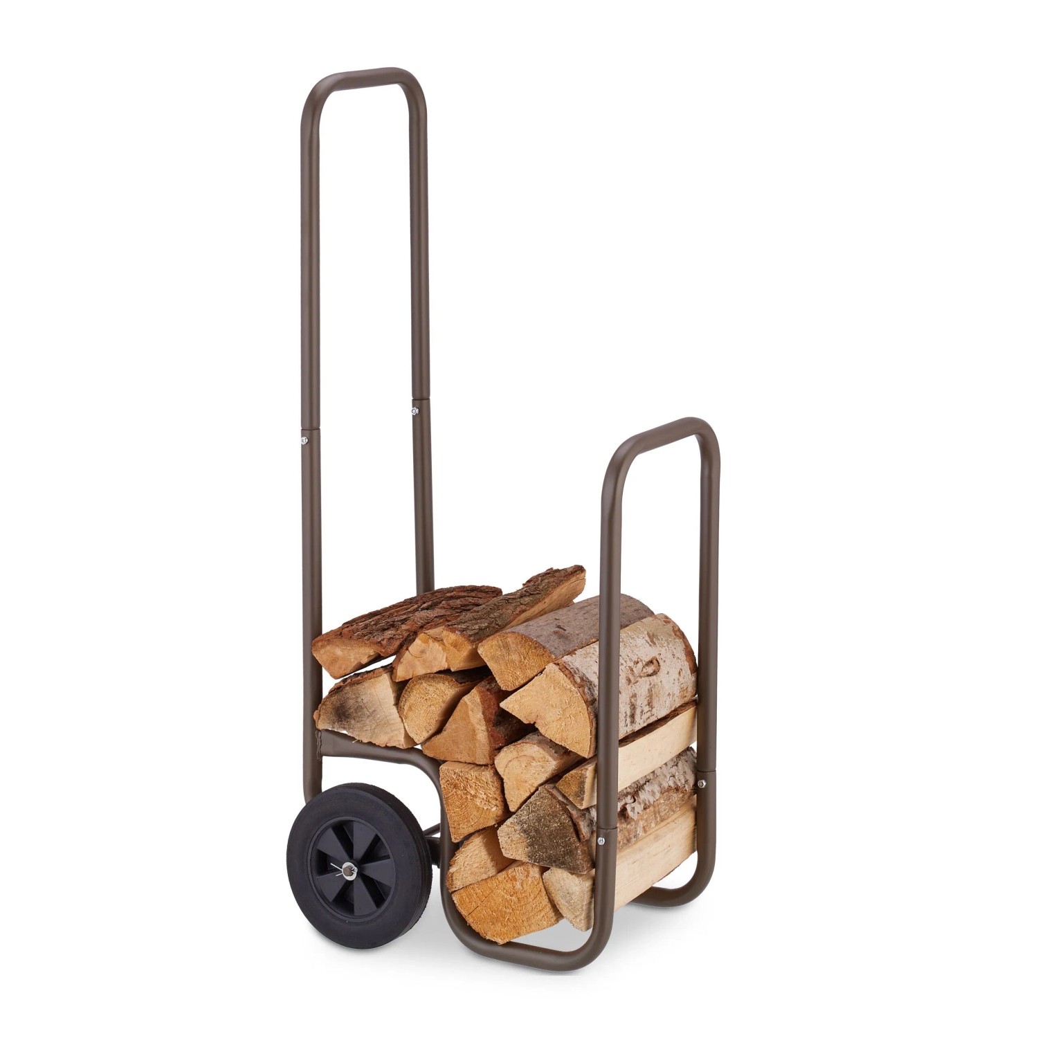 Relaxdays Kaminholzwagen Stahl Braun mit Gummireifen 109,5 cm x 41 cm x 45 cm 5,3 kg