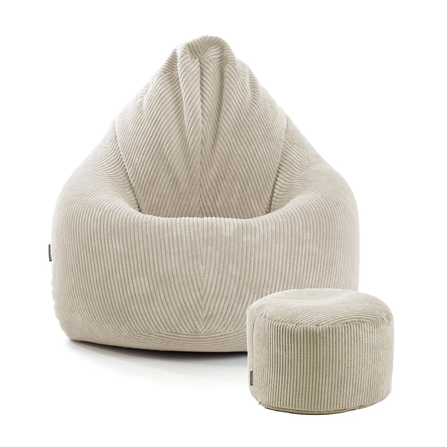 mokebo Sitzsack Cord mit Hocker Der Tagträumer Bean Bag und Pouf mit EPS-Perlen Füllung in Beige