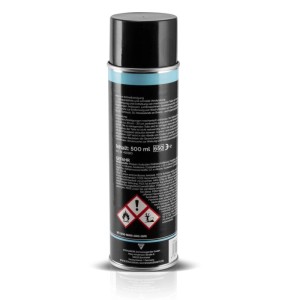 Schwarze STAHLWERK Bremsenreiniger Spraydose, 500 ml, mit blauem Band und weißen Warnsymbolen.