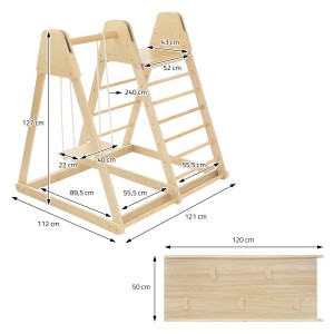Joyz 3in1 Klettergerüst aus Holz mit Schaukel und Rutsche, Indoor Kletterspielzeug für Kinder.