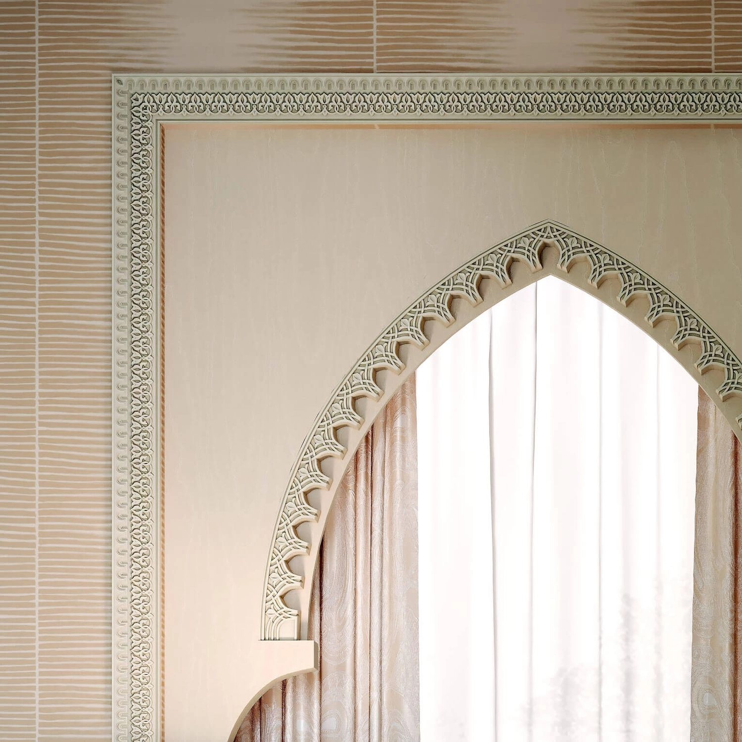 Weiße PROFHOME Wandleiste im orientalischen Stil (200 cm) als Zierleiste/Stuckleiste.