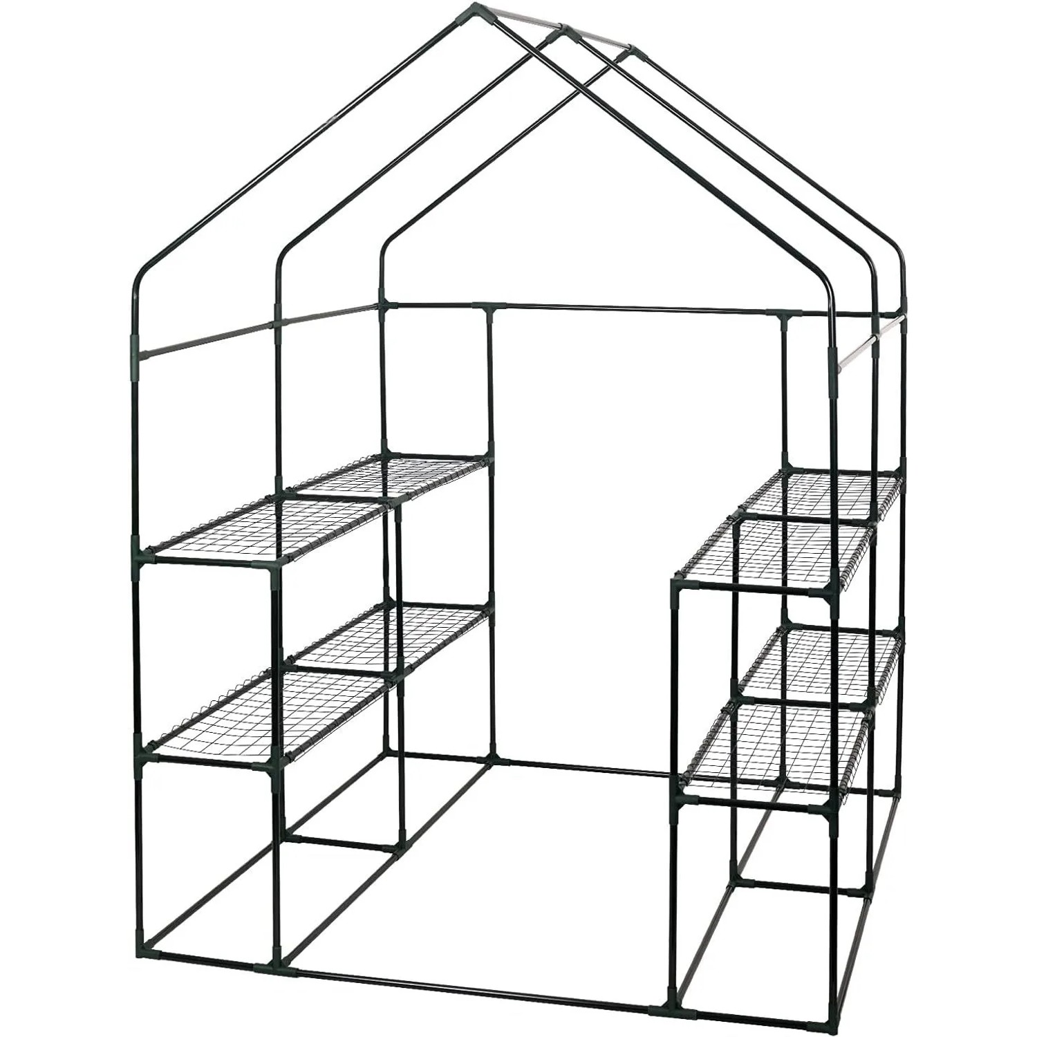 WOLTU Foliengewächshaus, 143x143x195 cm, grüne Stahlrohrkonstruktion mit Regalböden.