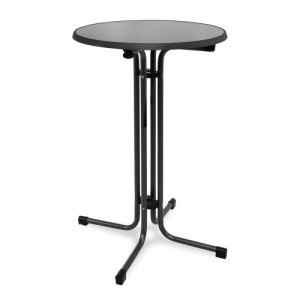 Runder, grauer Beautissu Bellini Stehtisch, klappbar, mit dunklem Metallgestell. Robust für Indoor & Outdoor.