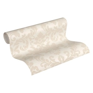 Barock Tapete in Beige/Creme mit Glitzer-Effekt. Dekorative Vliestapete für Wohnräume.