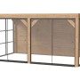 weka Gartenlaube Lumley: Moderne Terrassenüberdachung aus Holz mit Glasschiebetüren und Holzwänden, Flachdach-Design.