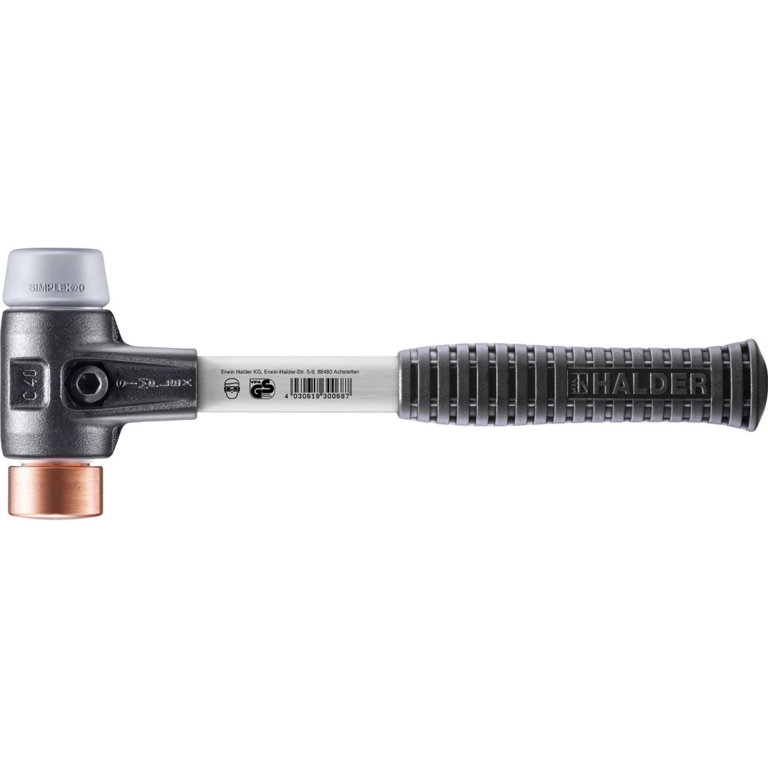 Halder Simplex Schonhammer Ø 40 mm TPE-mid Grau   Kupfer mit Verstärktem Te günstig online kaufen