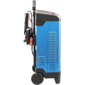 Güde Batterielader Digital GDB 24V/12V-200, blau, mit Rädern und Ladekabel.