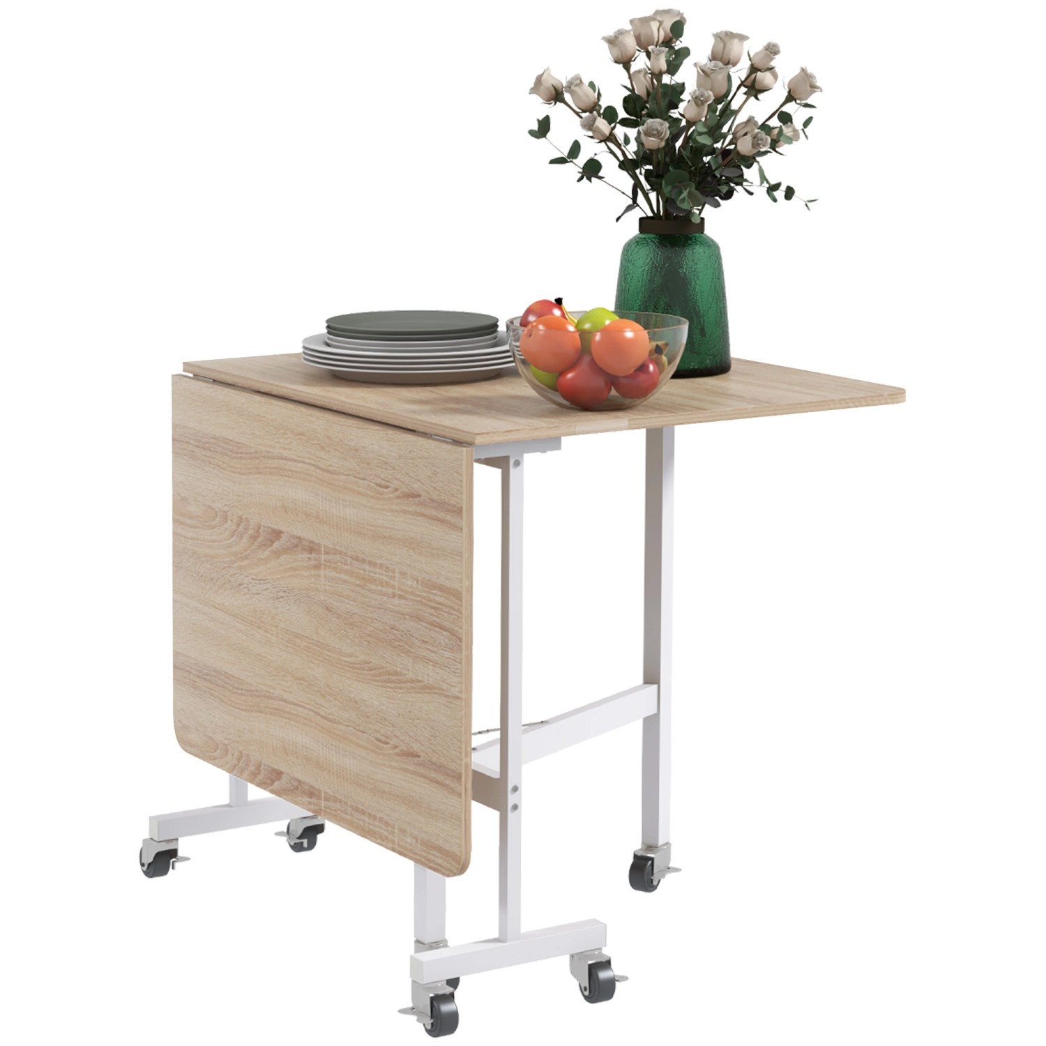 HOMCOM Esstisch Klappbar mit Rollen Stahlbeine 120 x 80 x 73 cm Eiche günstig online kaufen