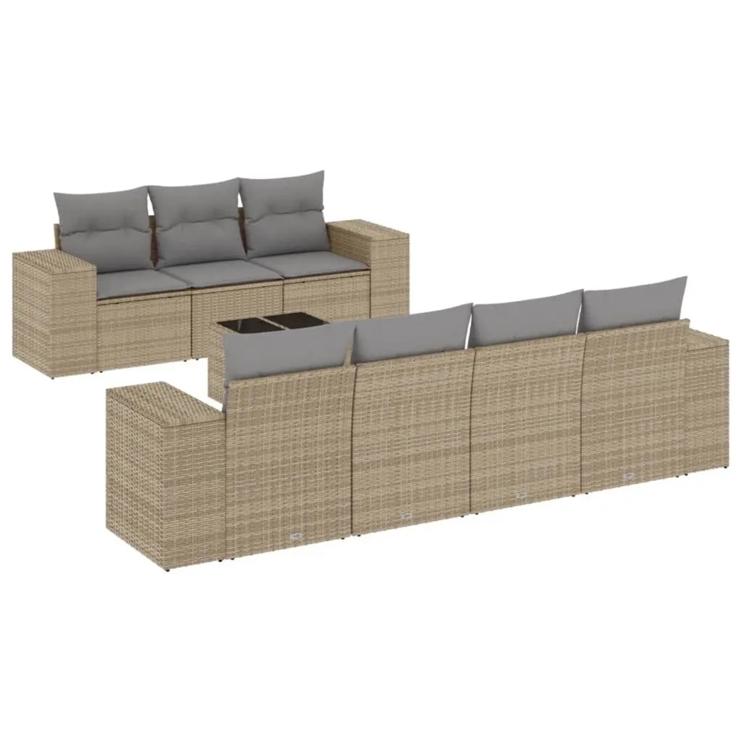 vidaXL 8-Tlg Garten-Sofagarnitur mit Kissen Beige Poly Rattan 3222328