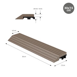 Dunkelbraune, gerade ML-Design WPC Abschlussleiste (30x7,5 cm) für WPC-Fliesen.