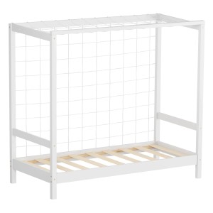 Weißes ML-Design Kinderbett Fußballtor (70x140 cm) aus Kiefernholz Massiv mit Lattenrost und Netz.