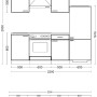 Skizze der Flex-Well Exclusiv Küchenzeile Abaco 220 cm in Perlmutt/Akazie mit Maßen.