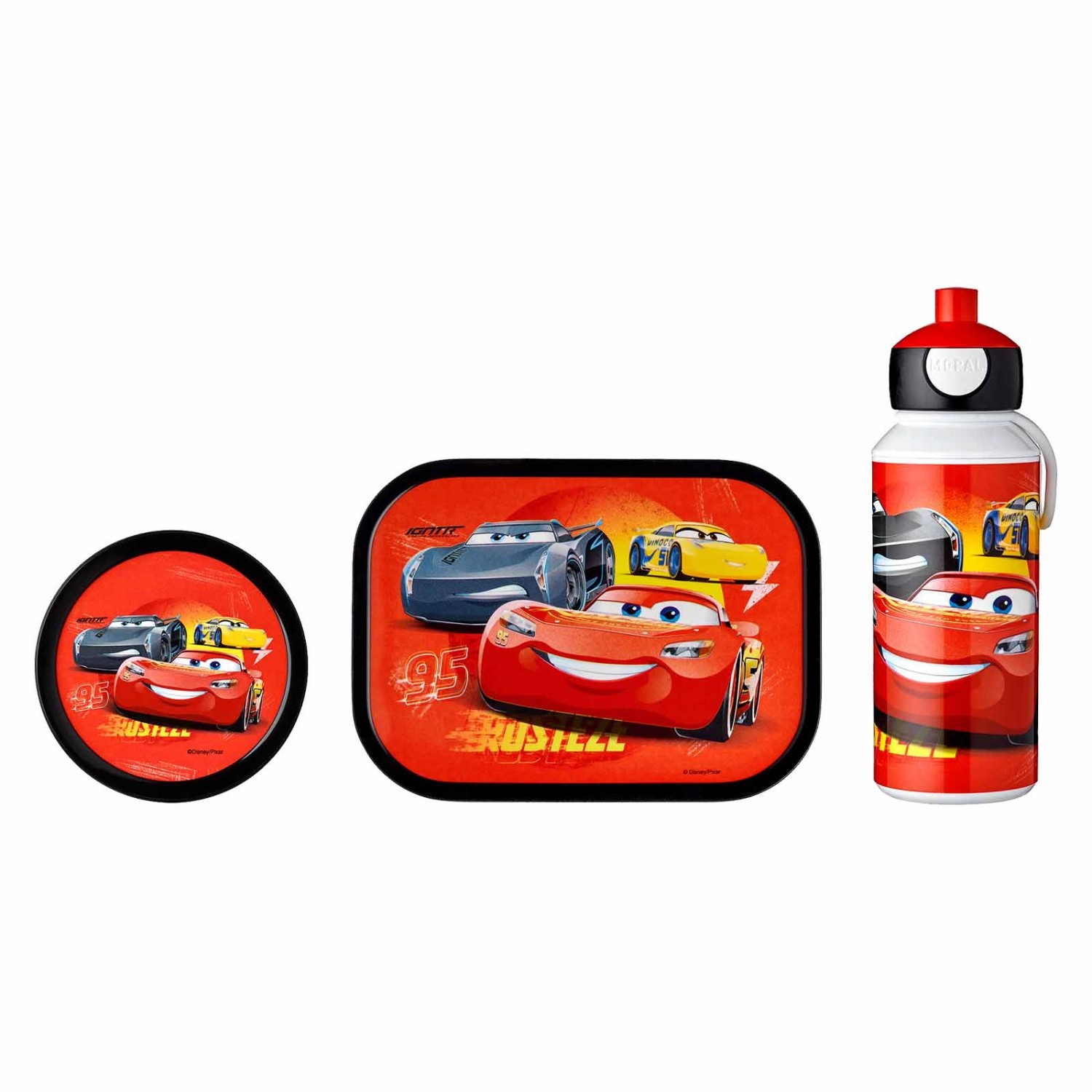 Mepal Campus Lunchset 3-teilig aus Brotdose Trinkflasche und Obstbox Cars