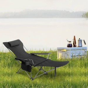 WOLTU Campingstuhl 2er Set mit Lehne Fußstütze Getränkehalter Oxford-Gewebe Schwarz