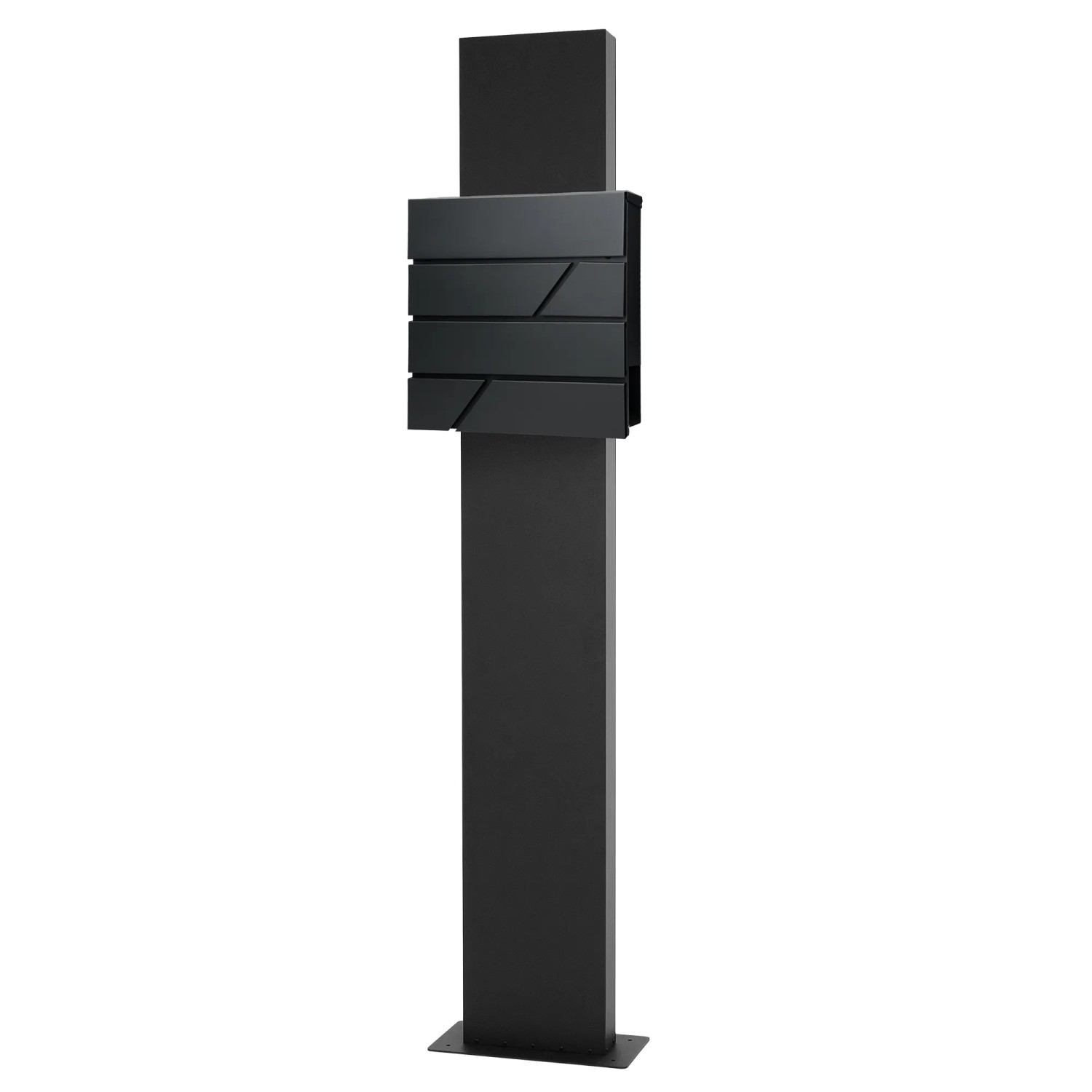 Moderner, anthrazitfarbener ML-Design Standbriefkasten mit Zeitungsfach und 170cm Pfosten.