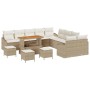 Beiges 14-tlg. vidaXL Garten-Sofa-Set aus Poly Rattan mit Tisch und Kissen.