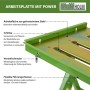 TRUTZHOLM Schweißtisch: Details der Arbeitsplatte aus Stahl, höhenverstellbar und neigbar.