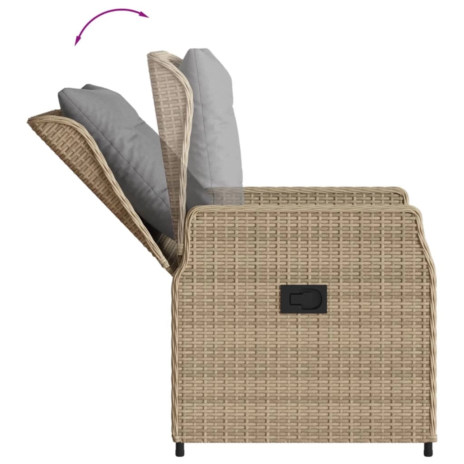 Verstellbarer Gartenstuhl der vidaXL 5-Tlg Garten-Essgruppe mit Kissen, beige Poly Rattan.