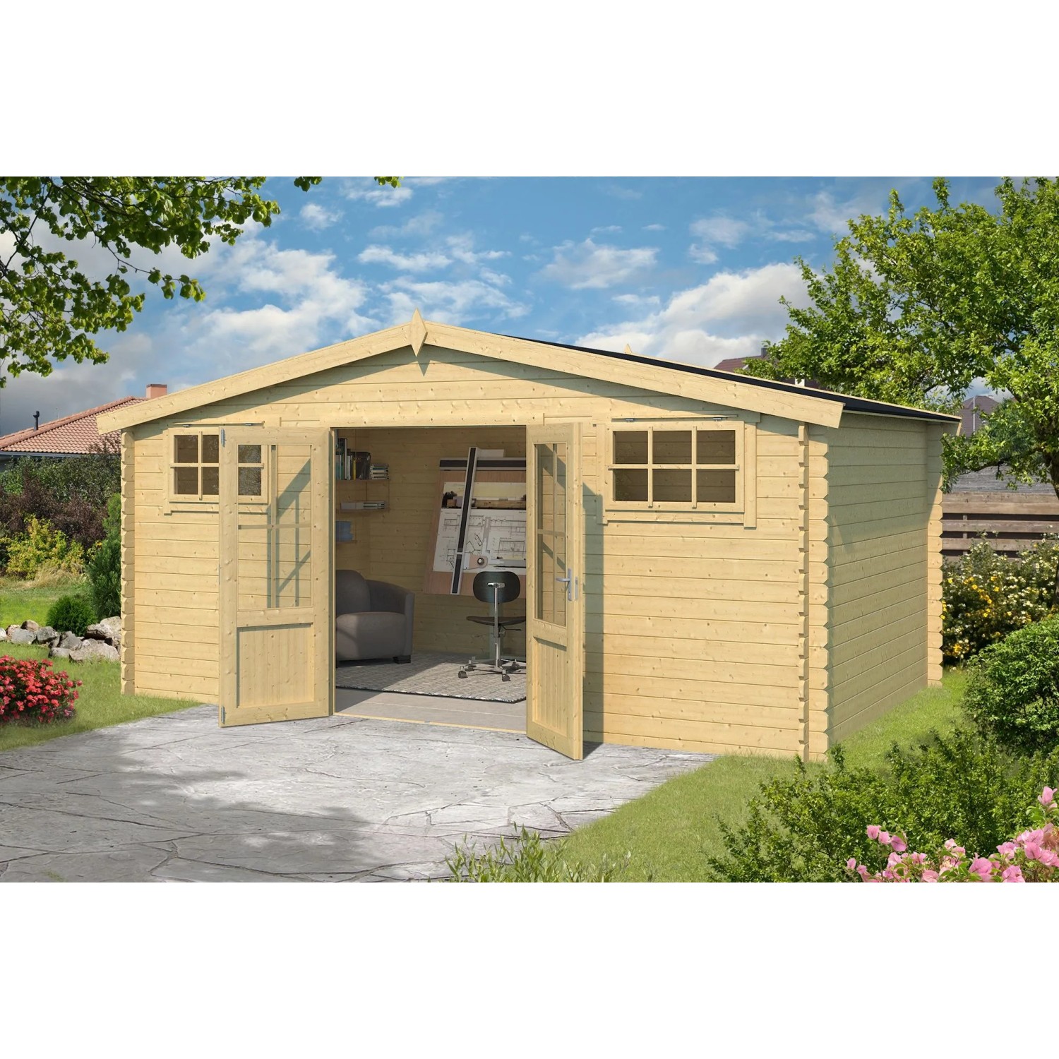 Lasita Gartenhaus Washington 480 cm x 376 cm Natur/Unbehandelt