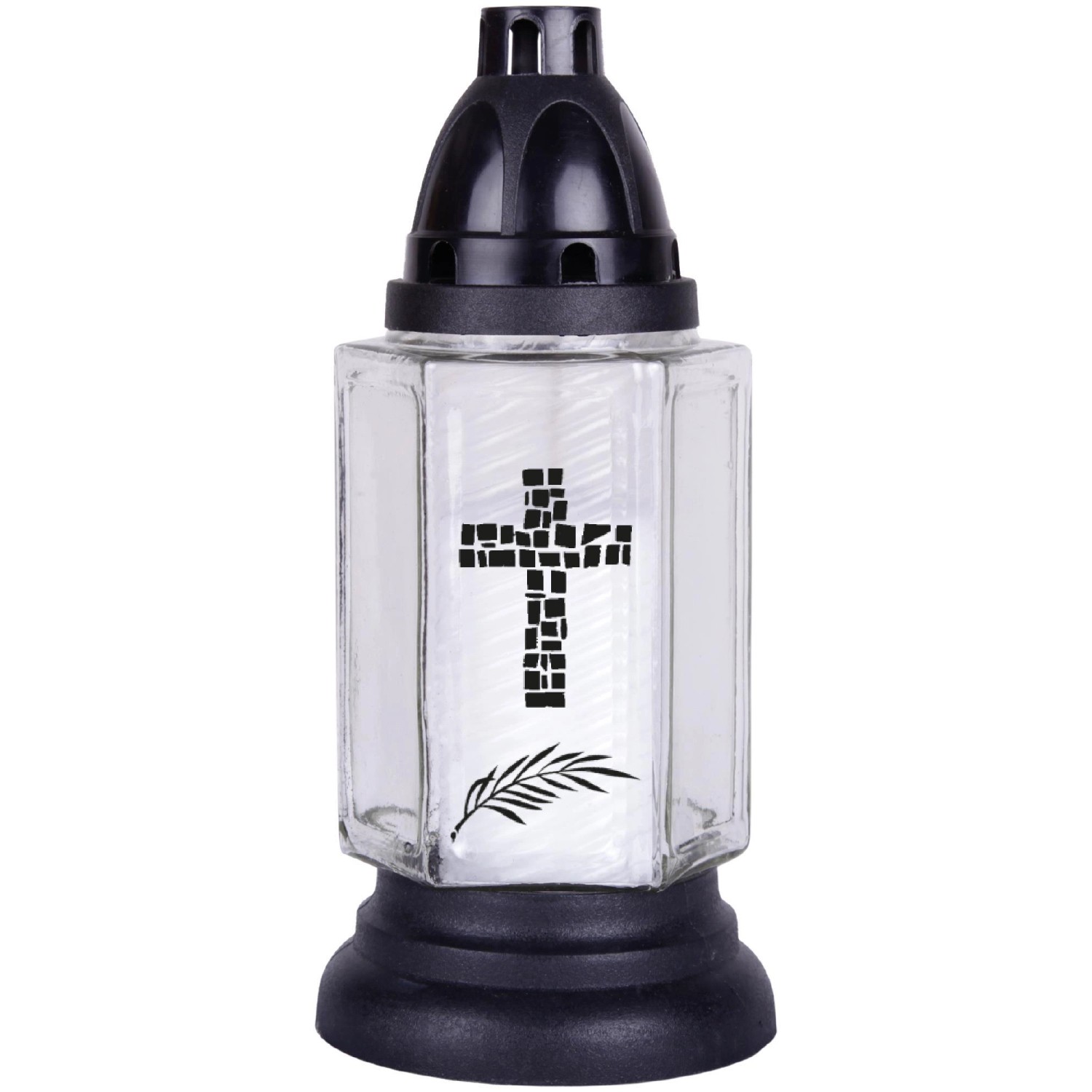 HS Candle Grableuchte Aus Glas Mit Kreuz Brava Weiß günstig online kaufen