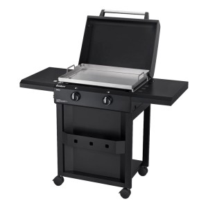Schwarzer Enders Plancha-Grill Amaro 2 mit Edelstahl-Plancha und zwei Seitenablagen.