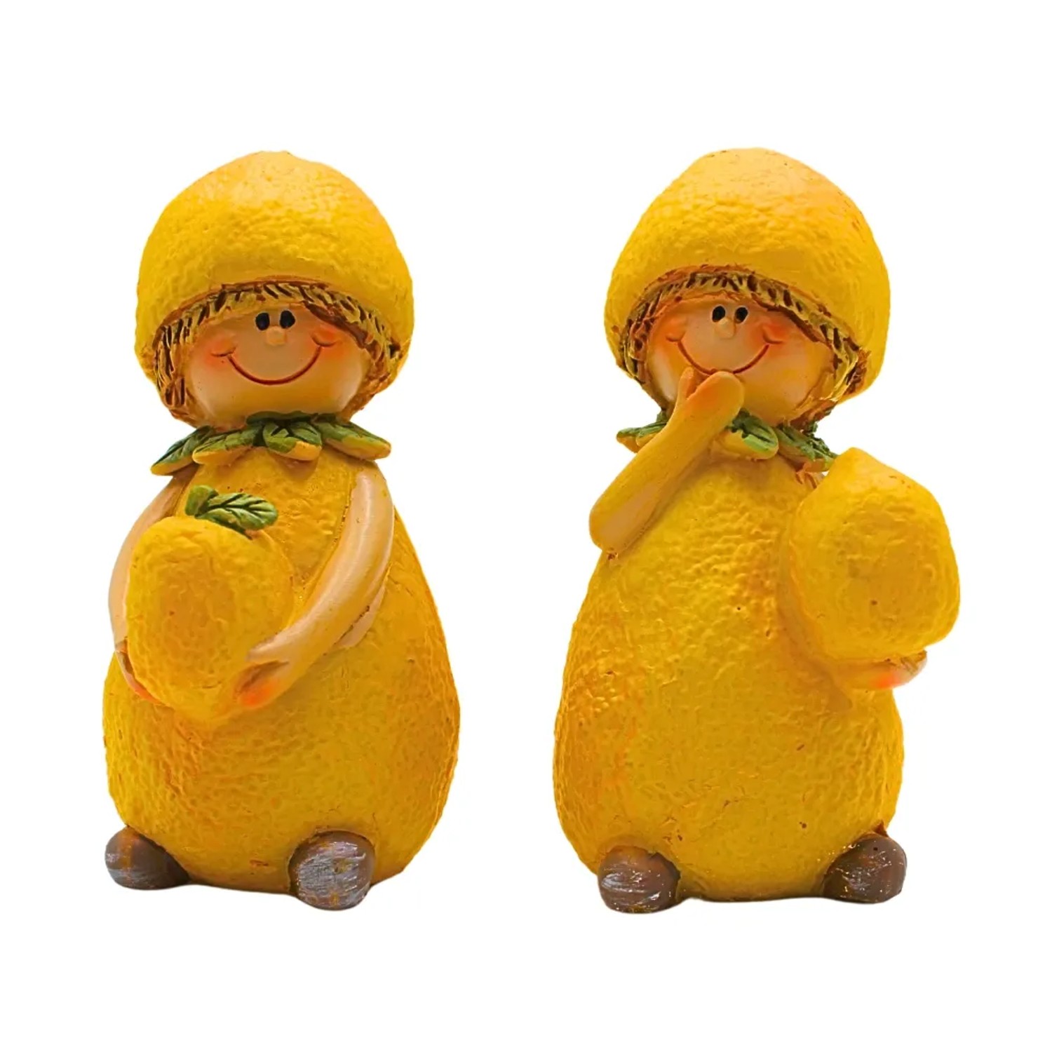 Dekohelden24 2er Set Große Dekofiguren Gartenfiguren als Zitrone Zitronenkinder aus Keramik im 2er Set in Gelb Größe einer Figur L/B/H 6 x 6 x 10 cm