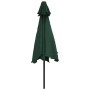 Grüner vidaXL Ampelschirm, 3 m, mit LED-Beleuchtung, geschlossen. Schwarzes Stahlgestell für Garten & Terrasse.