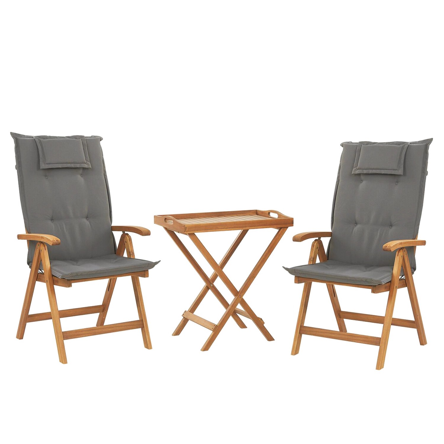 Beliani Bistro Set JAVA Heller Holzfarbton Grau 69x68x105