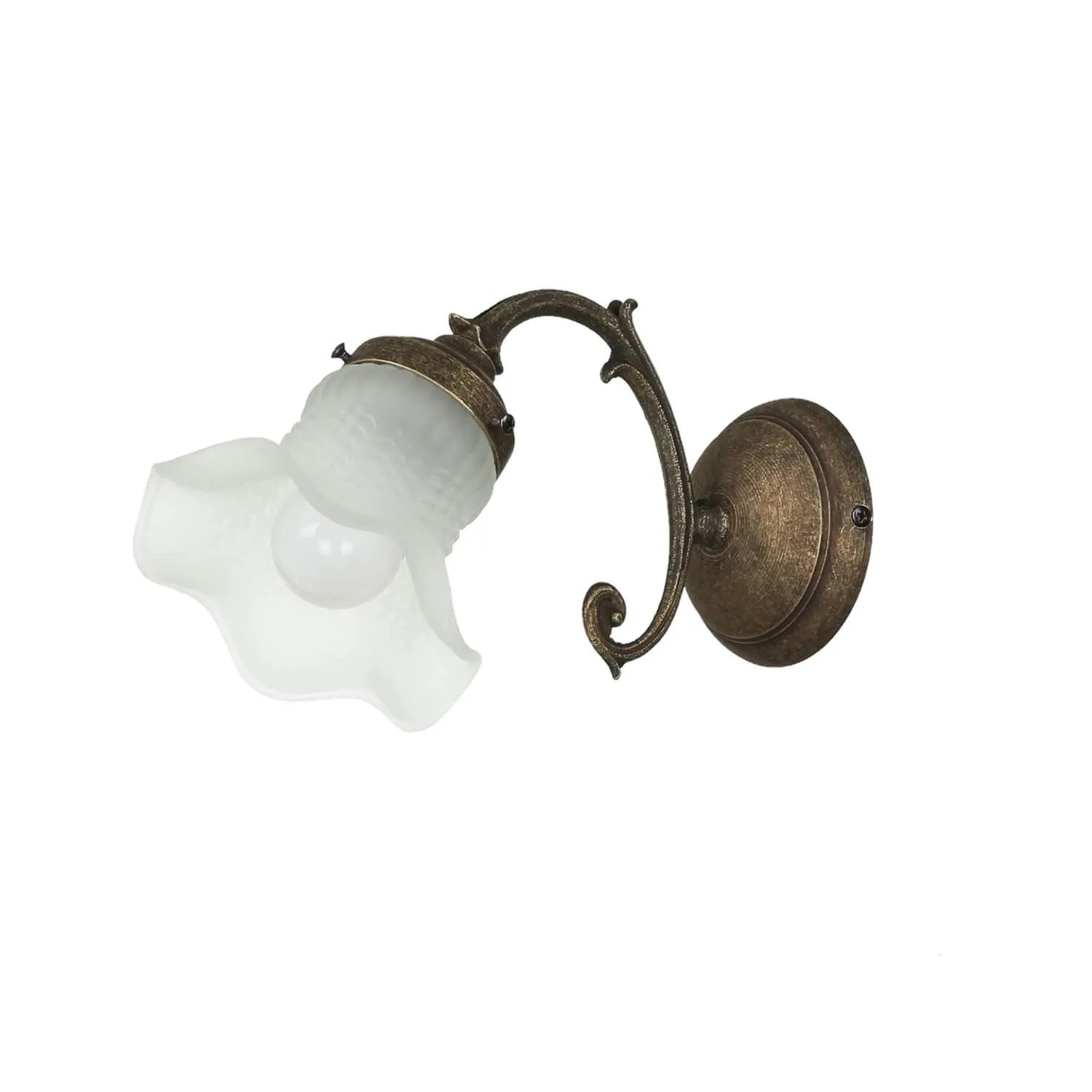Licht-Erlebnisse Wandlampe Glas Messing 17 cm Hoch In Bronze Antik Weiß Floral E14
