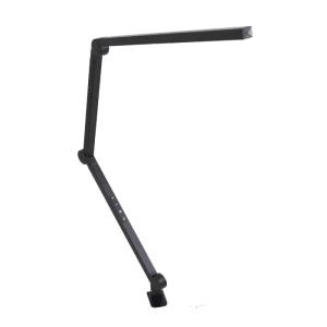 Schwarze LUXULA LED Klemmleuchte aus Aluminium, dimmbar, mit Farbwahl für Schreibtisch & Tisch.