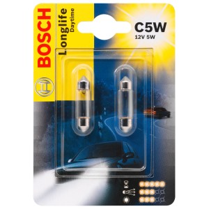 Bosch GLL Longlife C5 W: 2er-Pack Auto Glühlampen für Tagfahrlicht, 12V 5W.