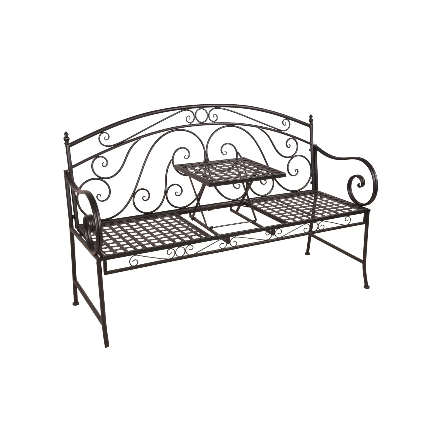 DELUKE Gartenbank SANDRA Hochklappbarer Tisch 148cm Breit Stahl Schwarz 148x55x96cm Terrassenbank Wetterfest Sitzbank Ou...