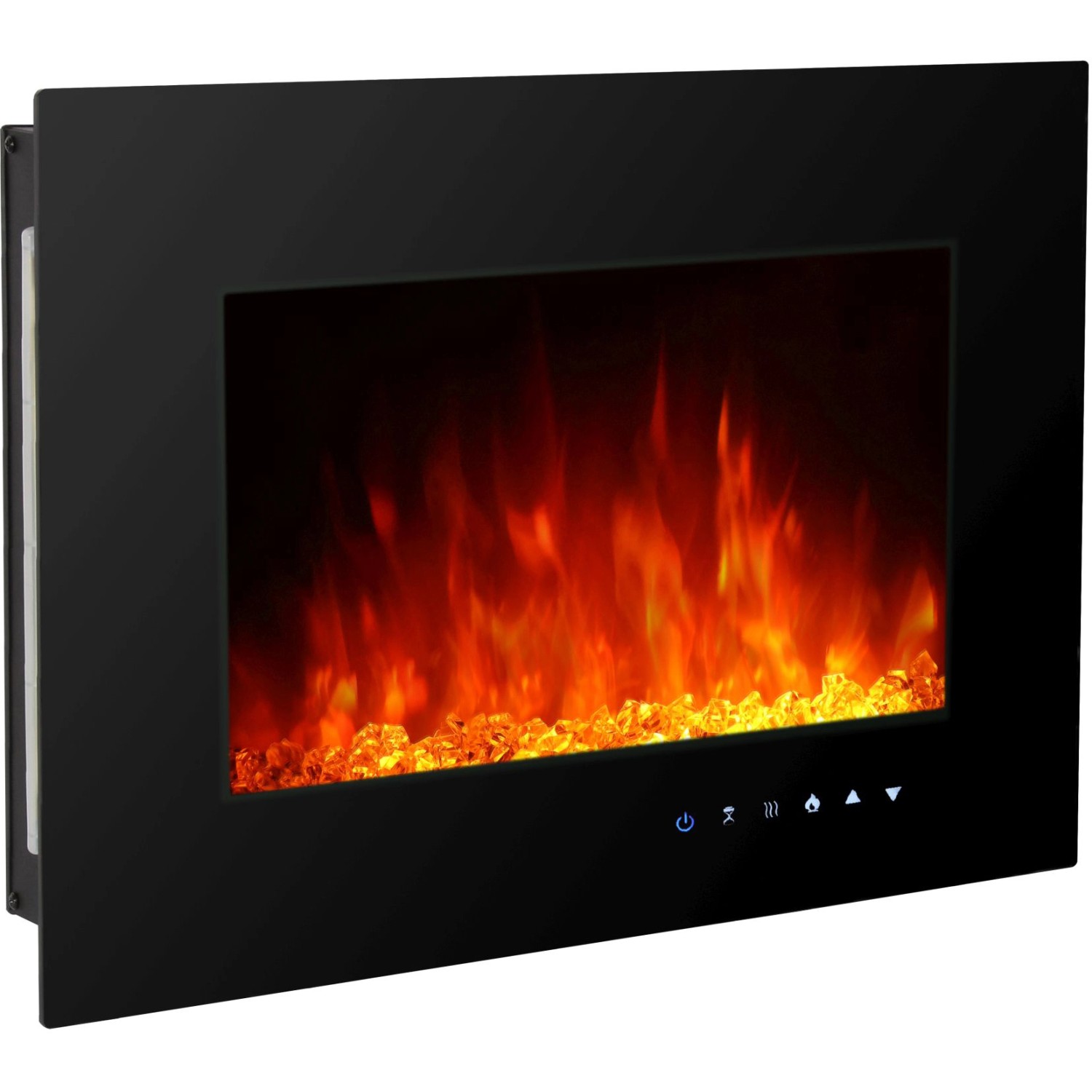 Schwarzer El Fuego Elektrokamin Aarau II mit Flammeneffekt und Touch-Bedienfeld.