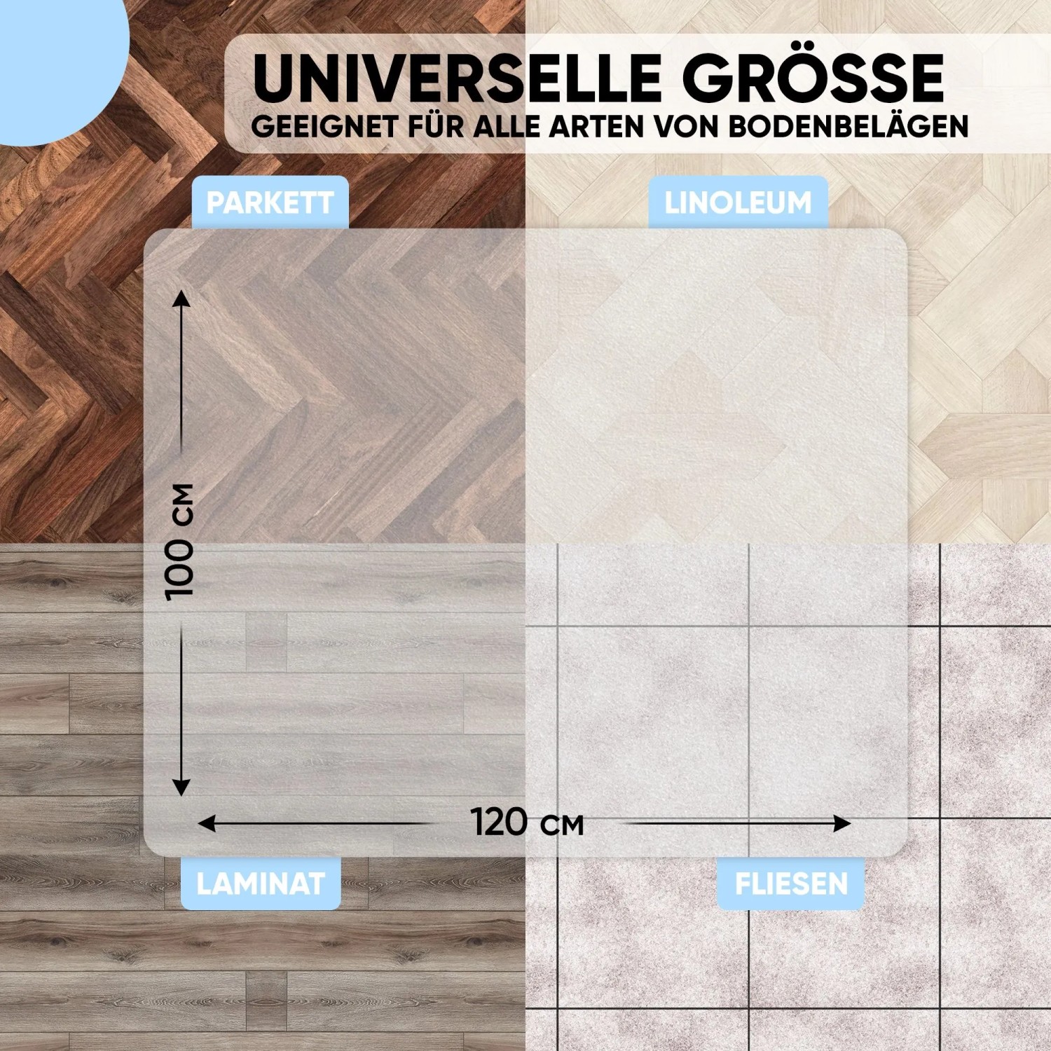 Björn&Schiller Bodenschutzmatte transparent 100x120cm für Parkett, Laminat, Fliesen und Linoleum.