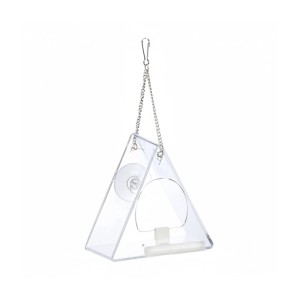 Relaxdays Vogelfutterhaus für Fenster Dreieckig Acryl Metall Transparent Mit Saugnapf 24 cm x 12,5 cm x 12 cm 0,12 kg