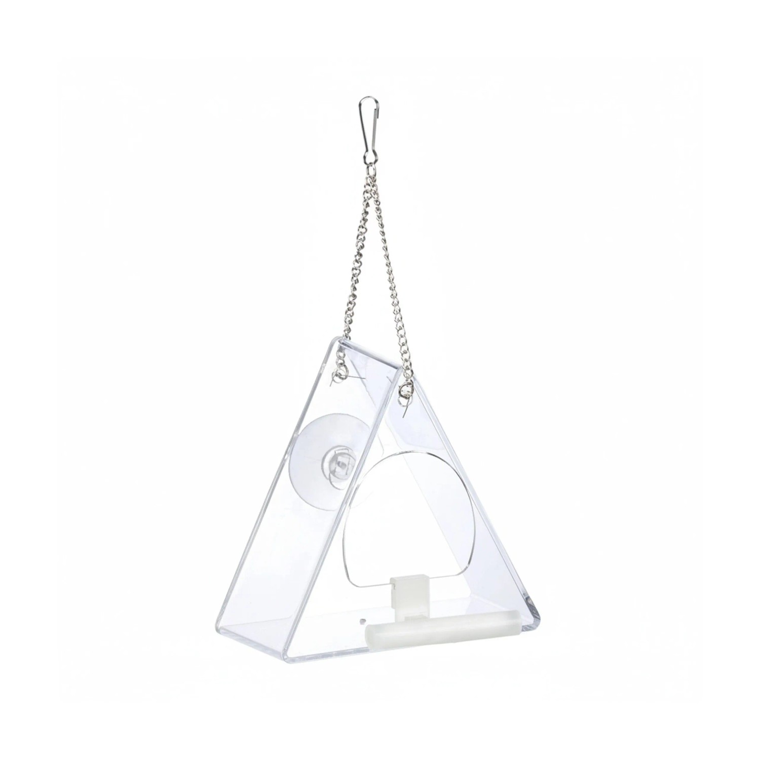 Relaxdays Vogelfutterhaus für Fenster Dreieckig Acryl Metall Transparent Mit Saugnapf 24 cm x 12,5 cm x 12 cm 0,12 kg