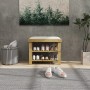 HOMCOM Schuhbank aus Bambus mit cremeweißer Sitzfläche und zwei Ablagen für Schuhe.