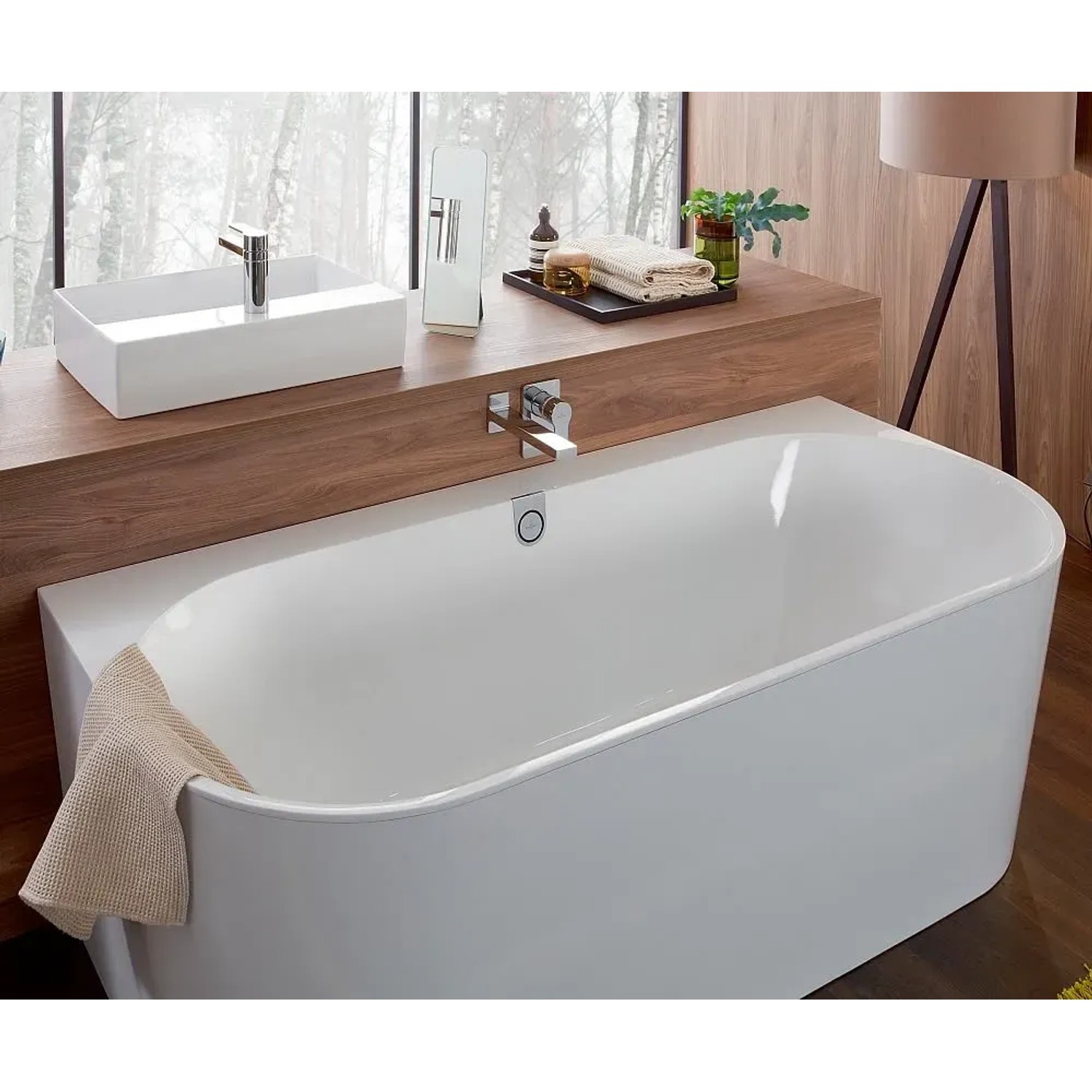 Villeroy & Boch Oberon 2.0 Vorwandbadewanne, 180x80 cm, Weiß, aus Quaryl® mit mittigem Ablauf.