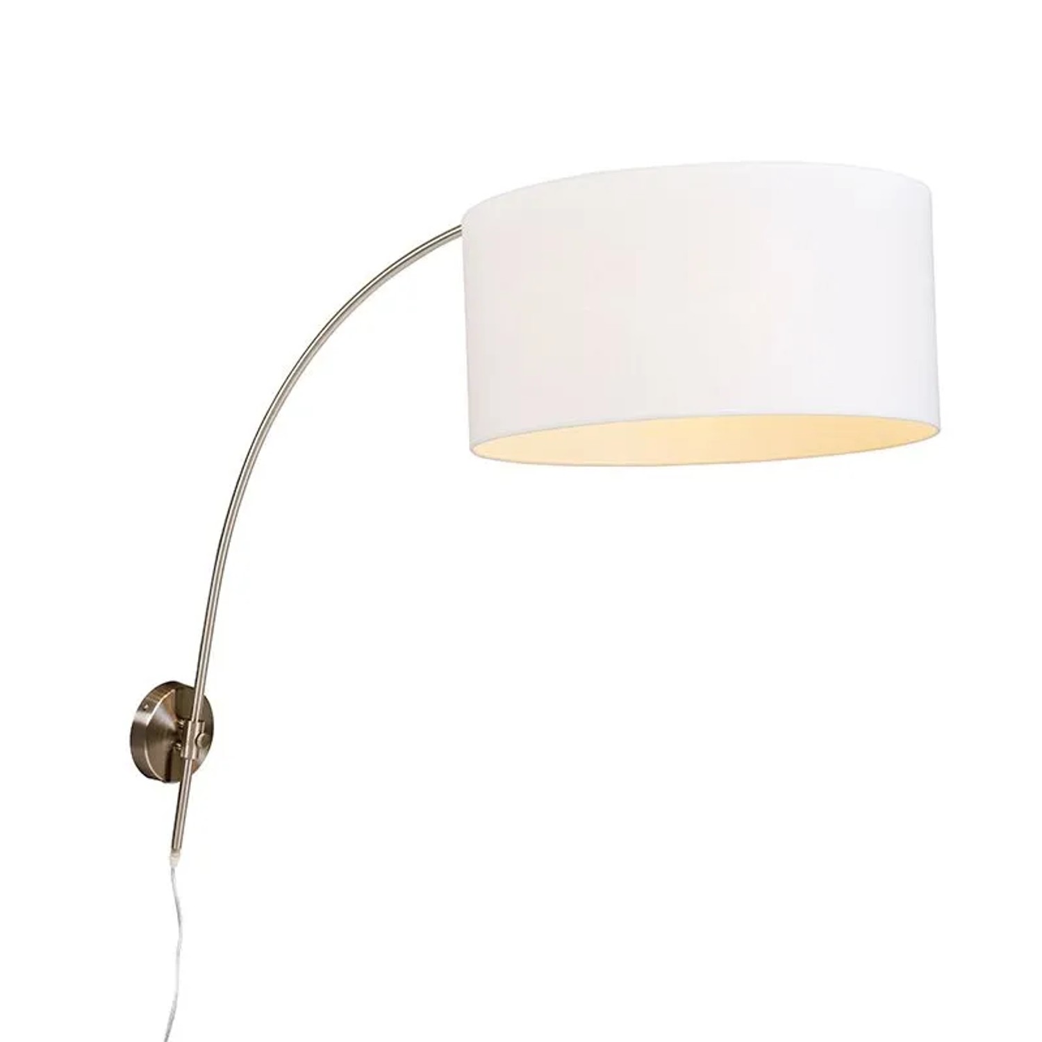 QAZQA Moderne Wandbogenlampe Stahl mit Weißem Schirm 50 50 25 Verstellbar