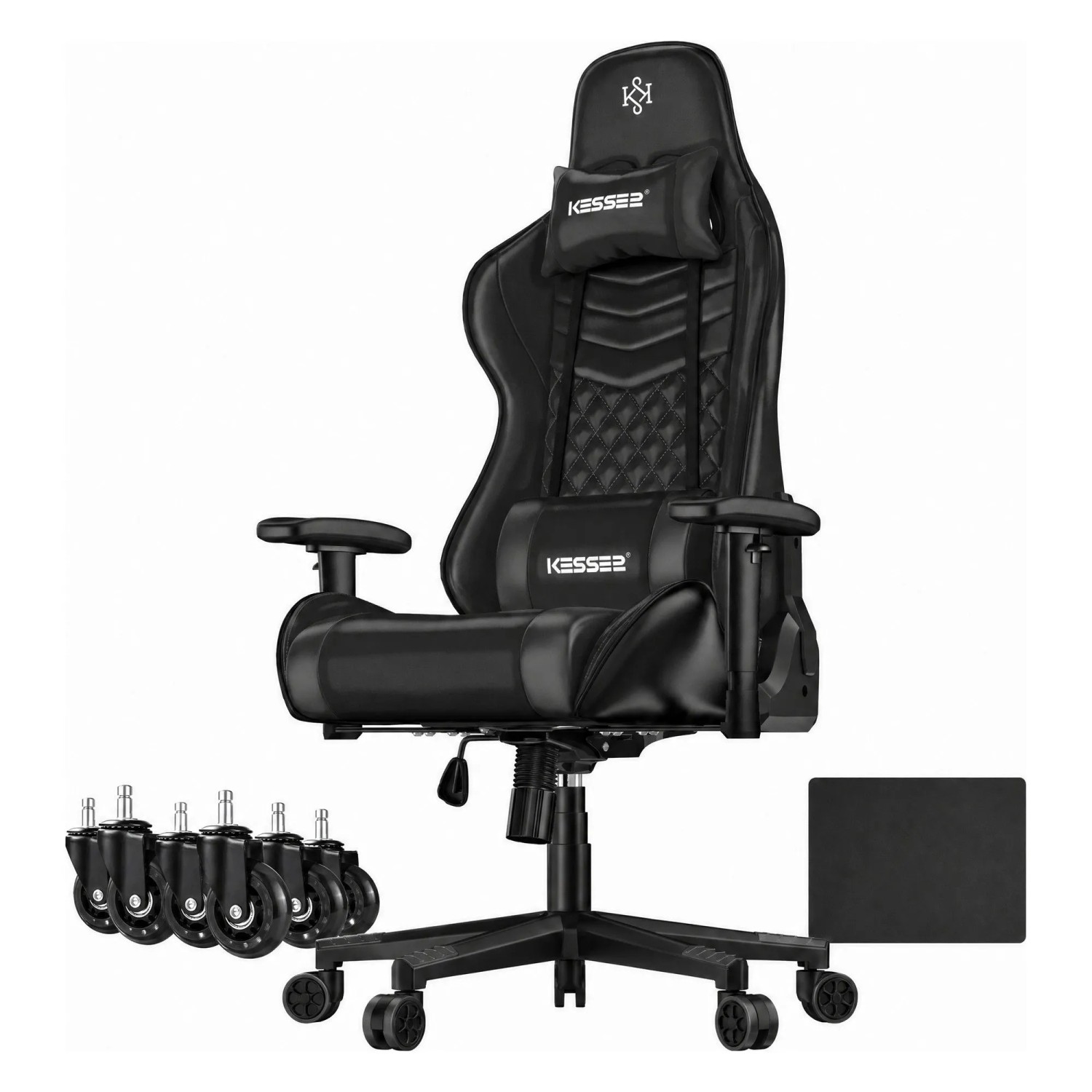 KESSER Gaming Stuhl Ergonomisch mit Kopfstütze 150 kg Belastbar Schwarz