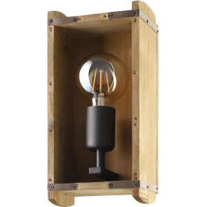 Vintage Wandlampe Wootton von Eglo, 1-flammig, aus Holz und Stahl in Schwarz-Braun, 27x14,5 cm.
