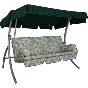 Angerer Hollywoodschaukel Trend Bangkok, 3-Sitzer mit Blätter- und Blumenmuster, grün-pink.