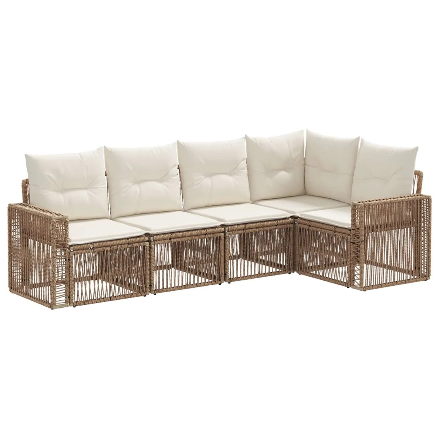 vidaXL Gartensofa-Set 5-Tlg Beige und Cremeweiß Poly-Rattan 3435123
