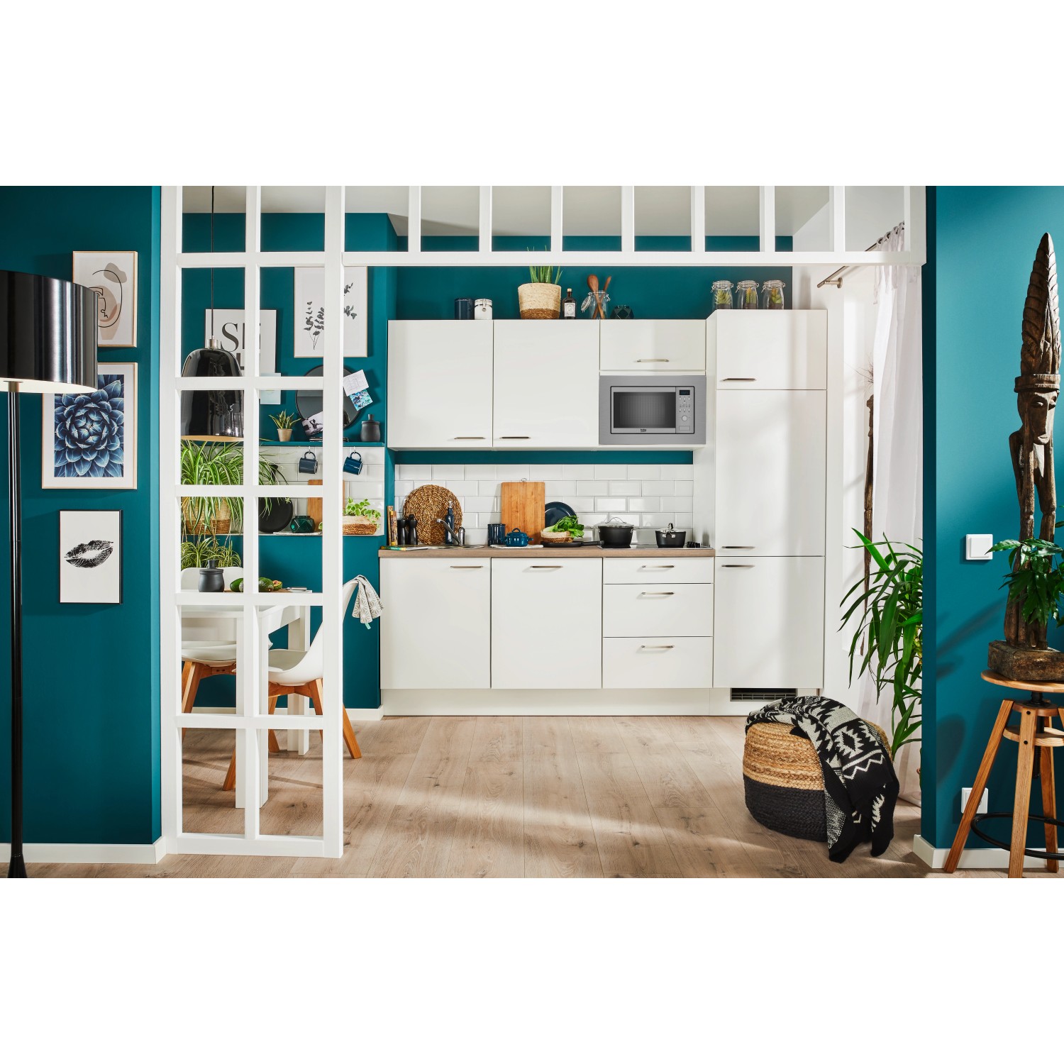 pino Küchenzeile 240 cm Weiß Anschlag rechts 1 Geräteschrank günstig online kaufen