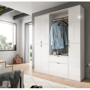 Inn.Furn Garderobenschrank Weiß Hochglanz 152 cm 18 Fächer SystemX
