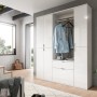 Weiße Hochglanz Garderobe SystemX mit Kleiderstange, Schubladen und Fächern für den Flur.
