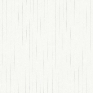 Weiße, überstreichbare Vliestapete mit dünnen, hellgrauen Streifen. Schlichtes Design für Büro oder Wohnraum.