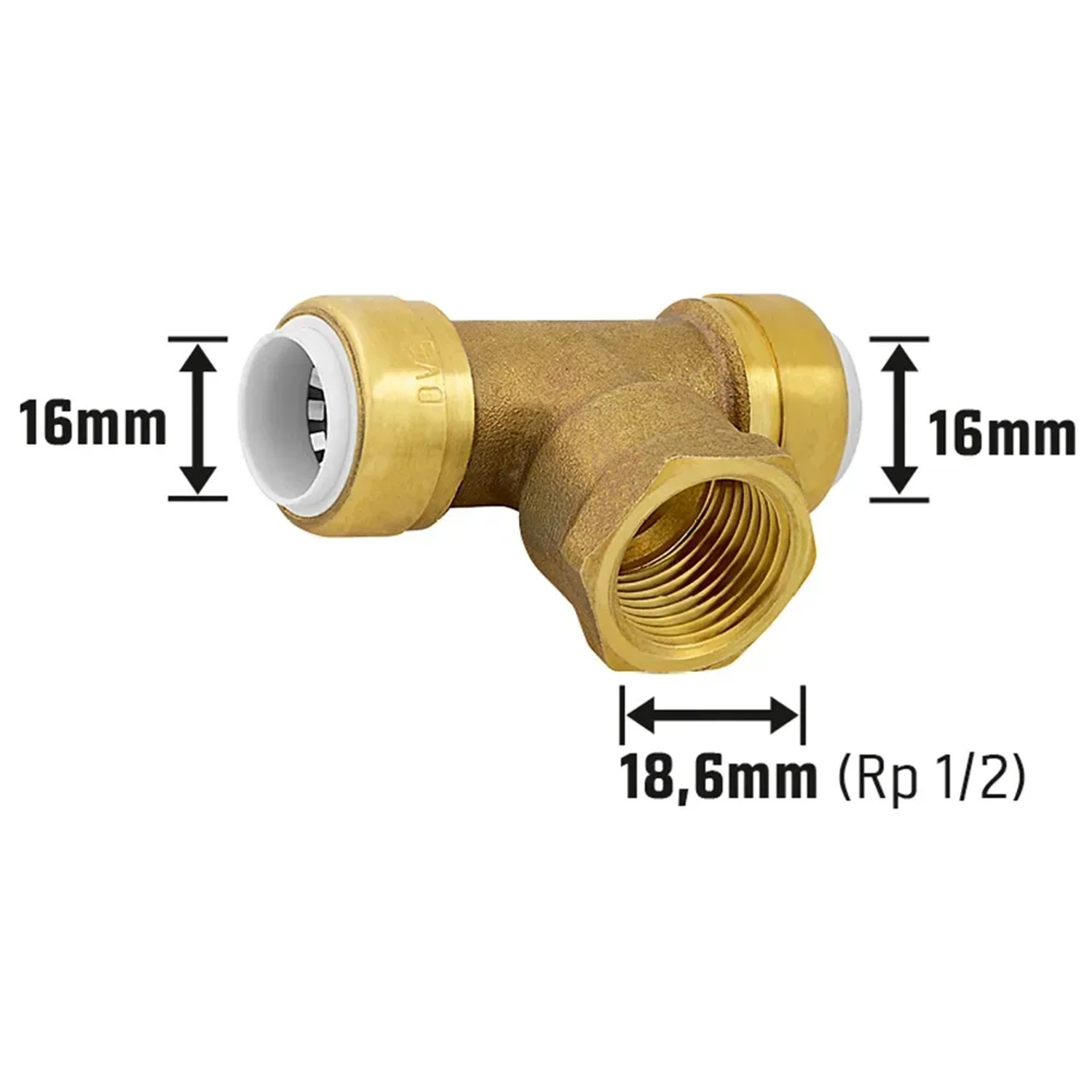 Steck-T-Stück 45 mm aus Messing für Rohrverbindungen in Heizungs- und Trinkwasseranlagen.