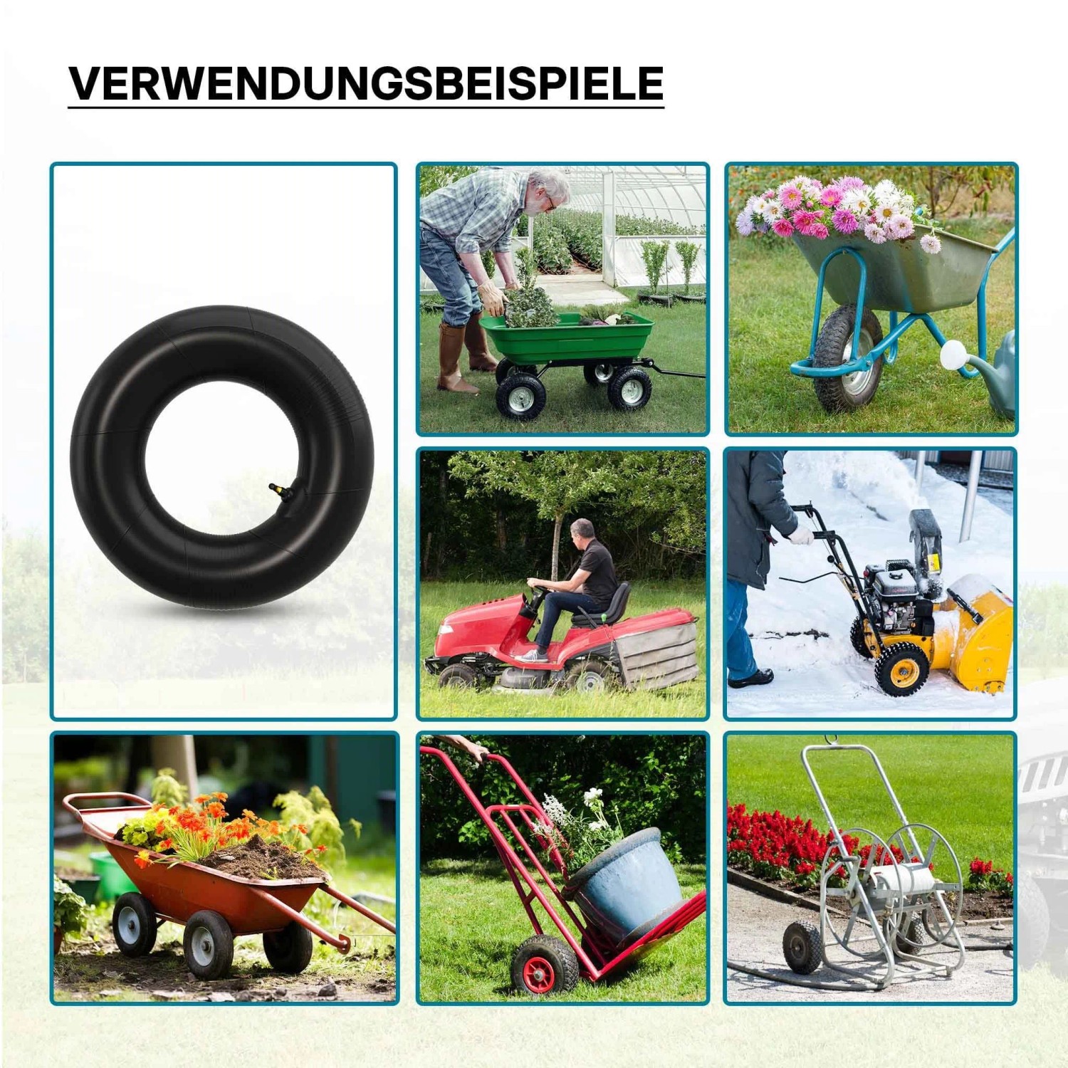 Schwarzer Wiltec Schlauch 16x6.50-8 TR87 Ventil für Rasenmäherreifen. Ideal für Rasentraktor, Gartenwagen, Schubkarre.